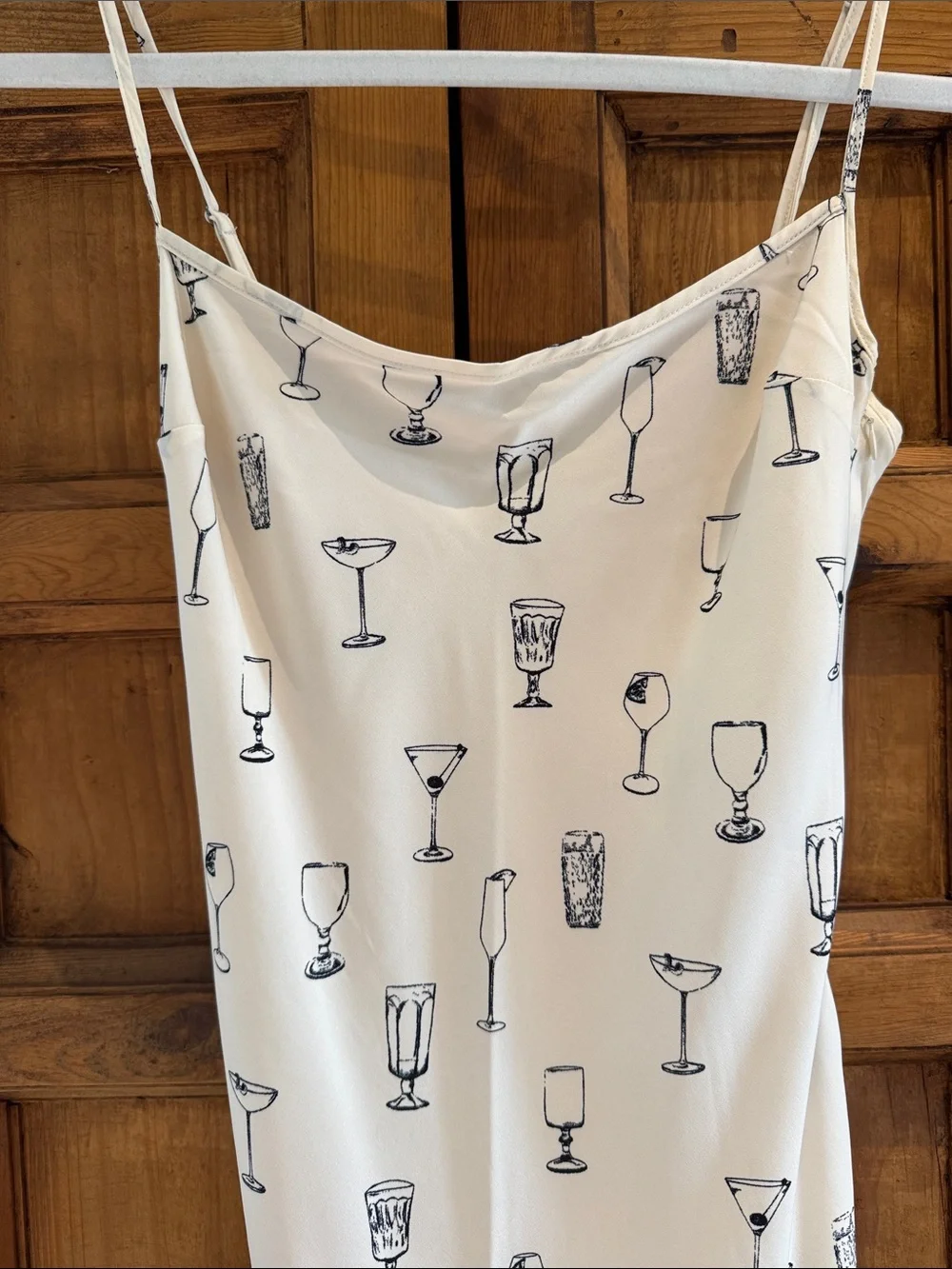 Abercrombie & Fitch Cream Slip Dress with Black Glass Print